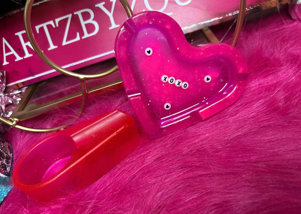 š XOXO Pink Heart Tray + Matching Gar Holder Set