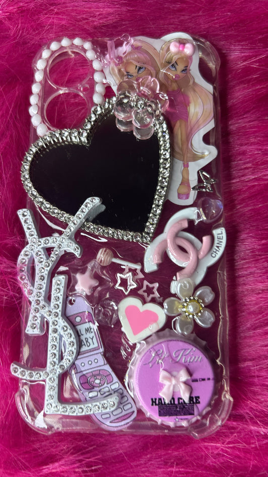 Bedazzled Pink Charm Phone Case – iPhone 16 | Handmade Luxury Design🩷