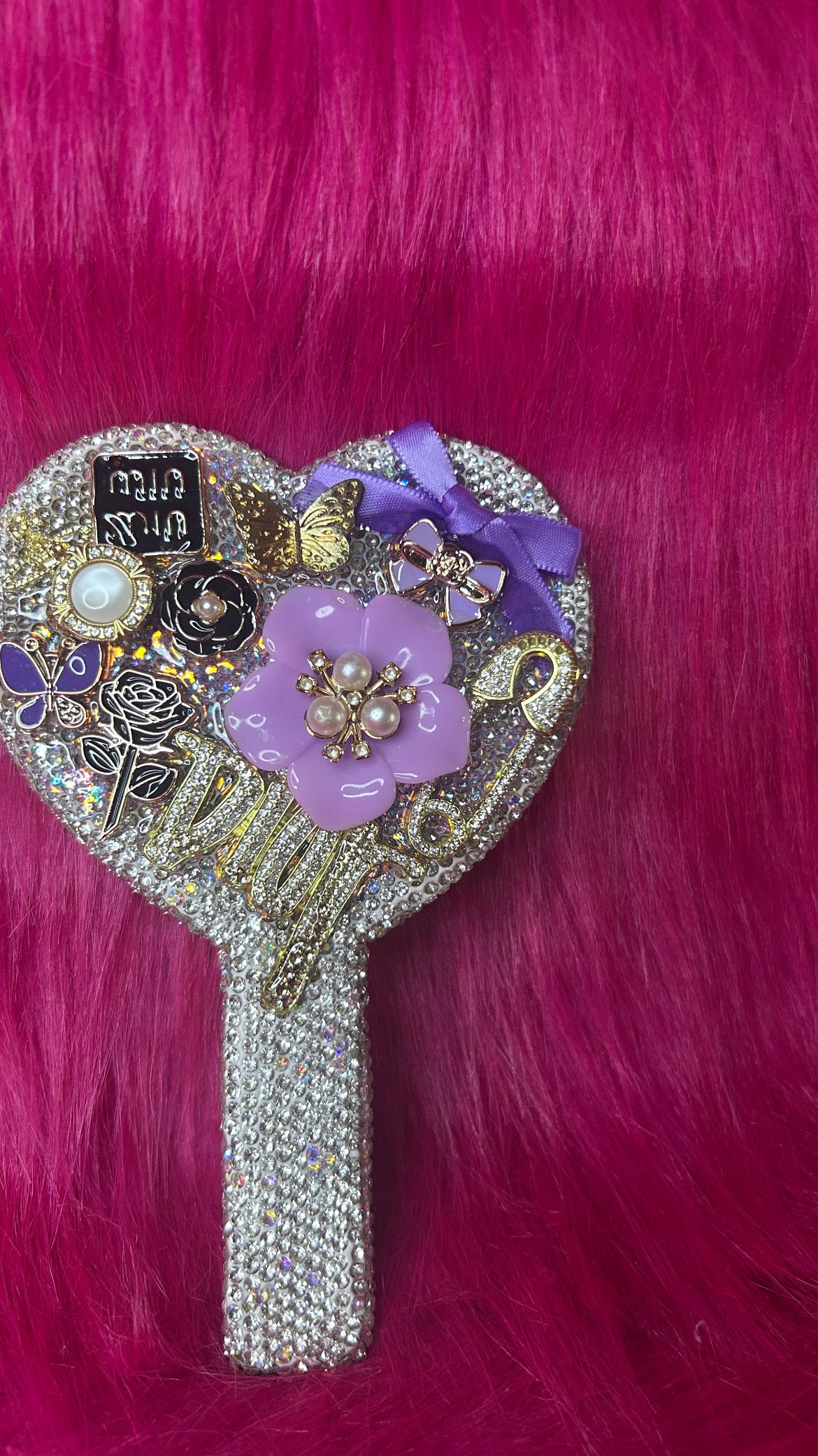 💎 Luxury Bedazzled Handheld Heart Mirror – Ready to Ship