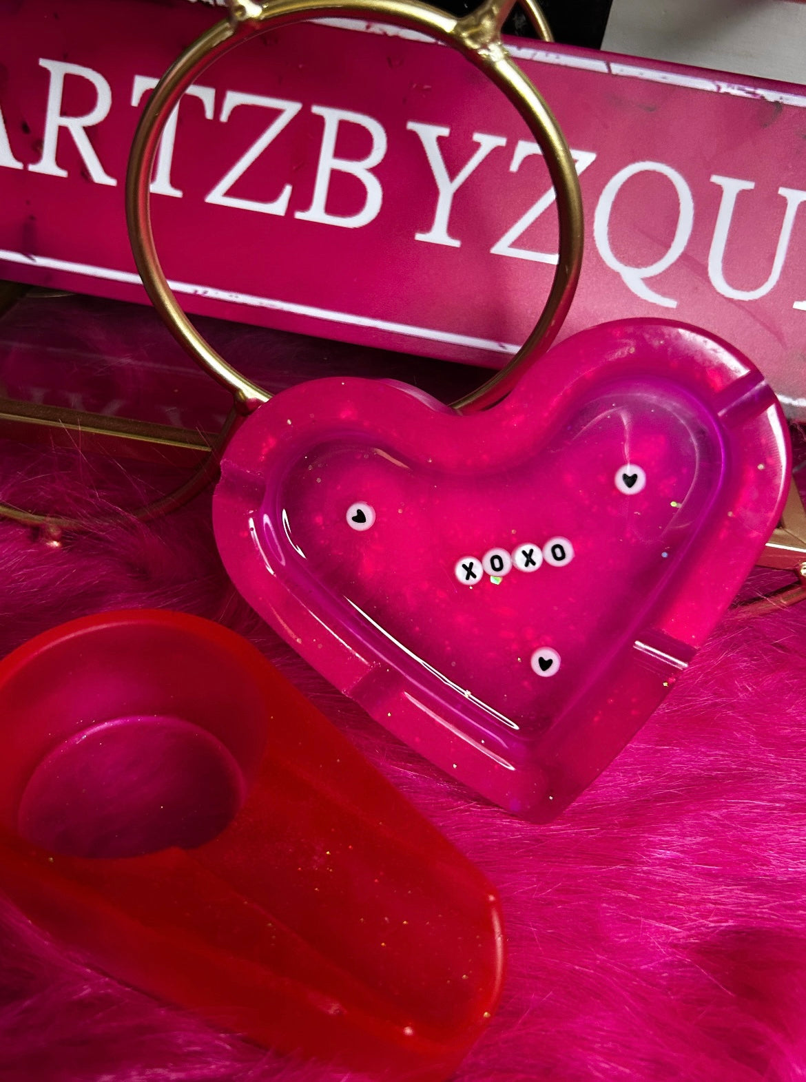 💕 XOXO Pink Heart Tray + Matching Gar Holder Set