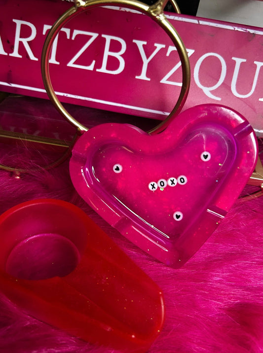 💕 XOXO Pink Heart Tray + Matching Gar Holder Set